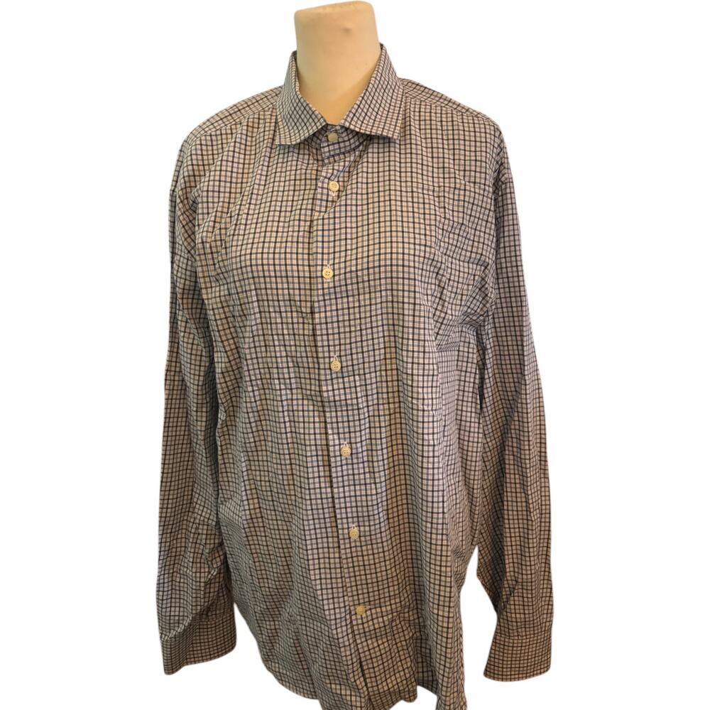 Culturata Shirt Men XXL (18.5) Blue Check Plaid Tailored Fit Dress Italy Cotton